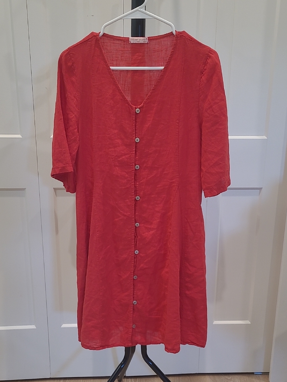 SPIGHE DI LINO Button-Front Red Linen Tunic Dress